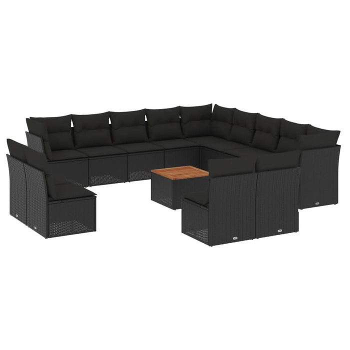 Set mobilier de grădină cu perne, 14 piese, negru, poliratan - WALTI WALTI