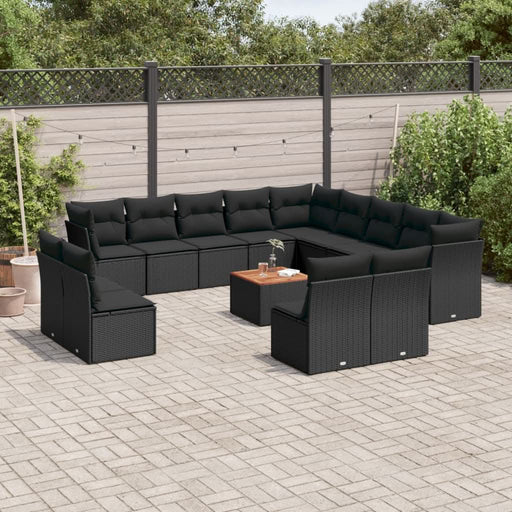 Set mobilier de grădină cu perne, 14 piese, negru, poliratan - WALTI WALTI
