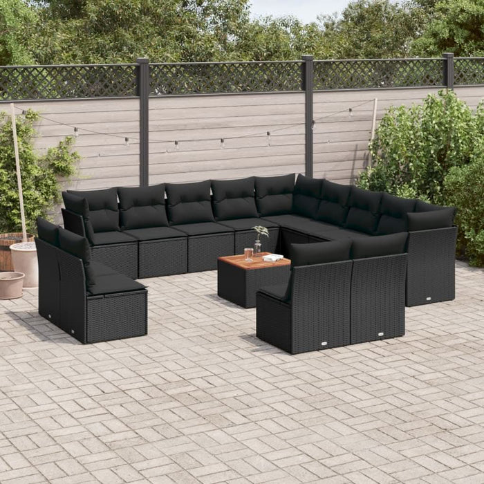 Set mobilier de grădină cu perne, 14 piese, negru, poliratan - WALTI WALTI