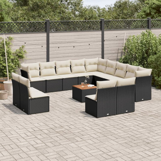 Set mobilier de grădină cu perne, 14 piese, negru, poliratan - WALTI WALTI