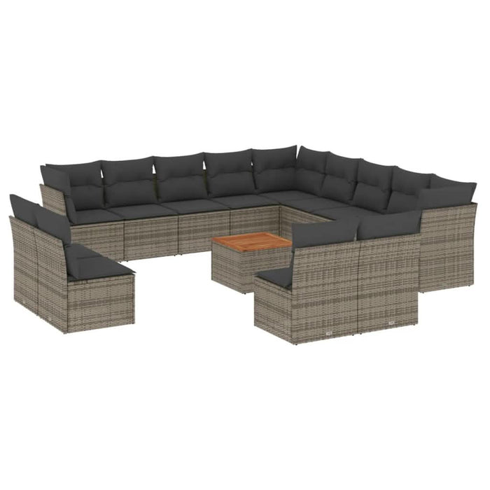 Set mobilier de grădină cu perne, 14 piese, gri, poliratan - WALTI WALTI