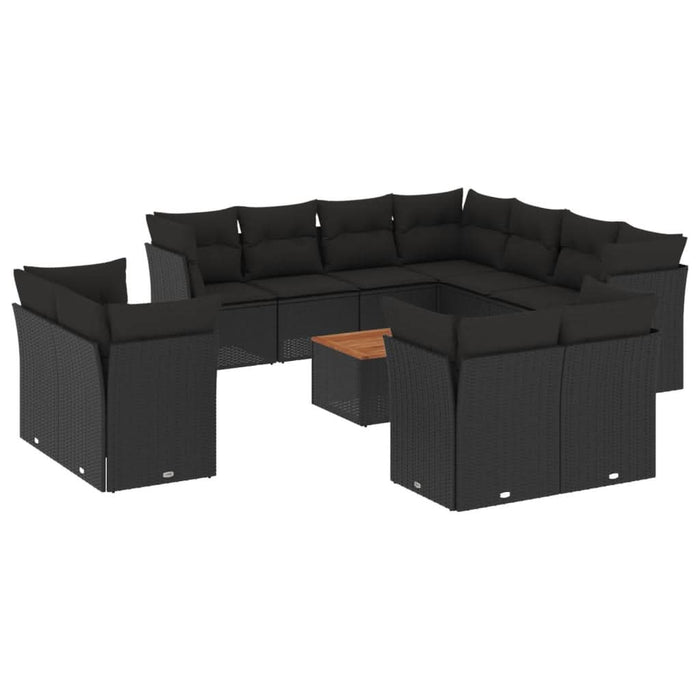 Set canapele de grădină, 12 piese, cu perne, negru, poliratan - WALTI WALTI