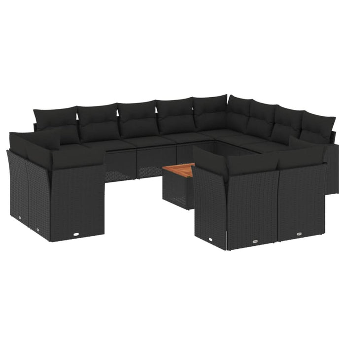 Set mobilier de grădină cu perne, 13 piese, negru, poliratan - WALTI WALTI