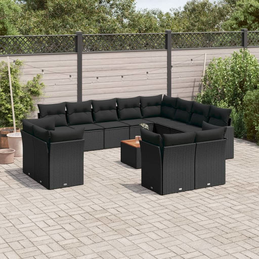 Set mobilier de grădină cu perne, 13 piese, negru, poliratan - WALTI WALTI