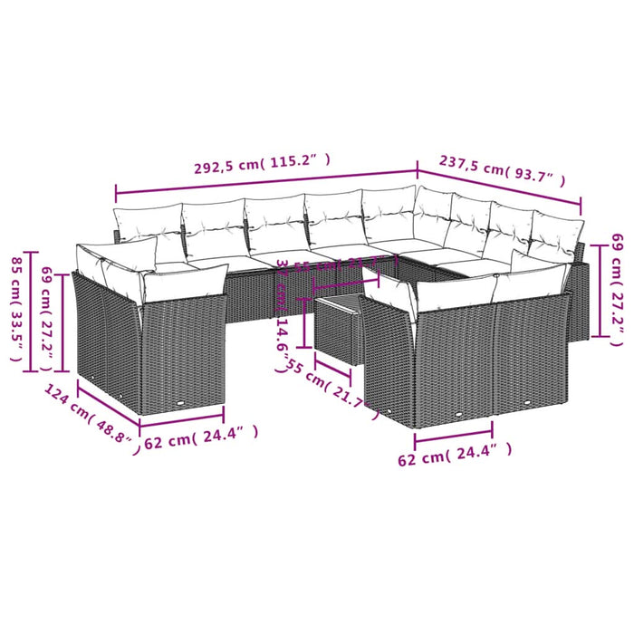 Set mobilier de grădină cu perne, 13 piese, negru, poliratan - WALTI WALTI