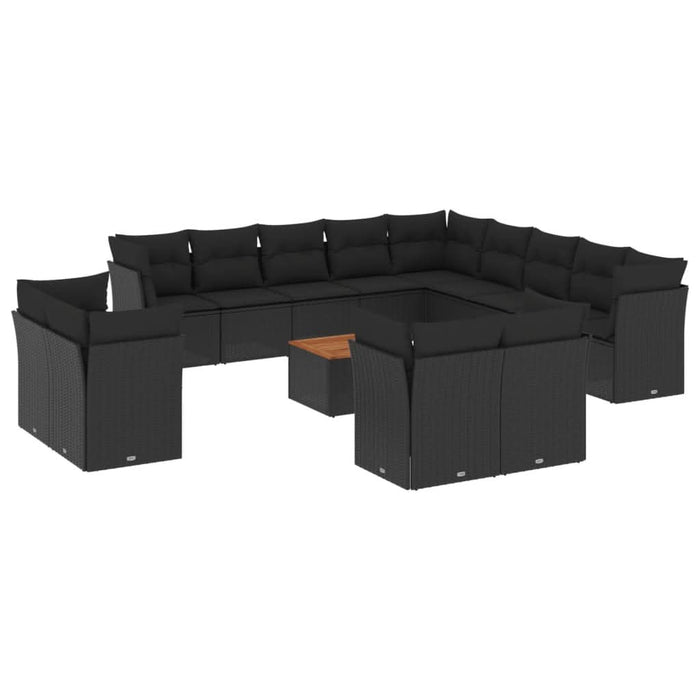 Set mobilier de grădină cu perne, 14 piese, negru, poliratan - WALTI WALTI