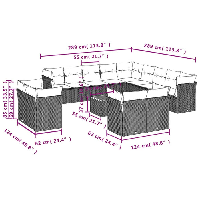 Set mobilier de grădină cu perne, 14 piese, negru, poliratan - WALTI WALTI