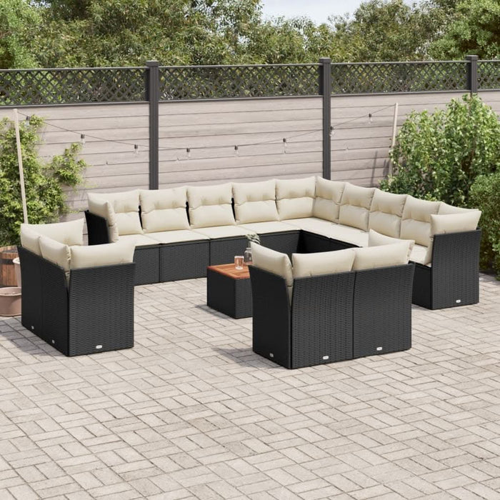 Set mobilier de grădină cu perne, 14 piese, negru, poliratan - WALTI WALTI