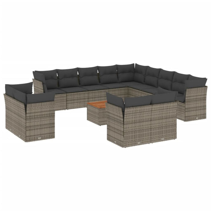 Set mobilier de grădină cu perne, 14 piese, gri, poliratan - WALTI WALTI