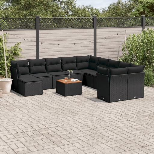 Set canapele de grădină, 12 piese, cu perne, negru, poliratan - WALTI WALTI
