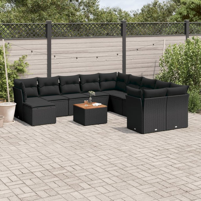 Set canapele de grădină, 12 piese, cu perne, negru, poliratan - WALTI WALTI