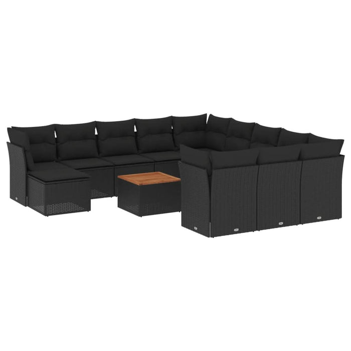 Set mobilier de grădină cu perne, 13 piese, negru, poliratan - WALTI WALTI