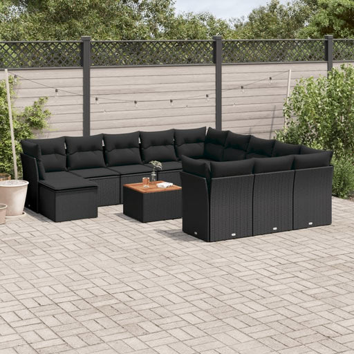 Set mobilier de grădină cu perne, 13 piese, negru, poliratan - WALTI WALTI