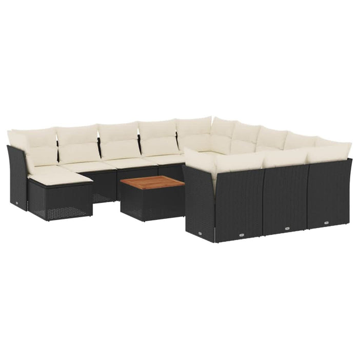 Set mobilier de grădină cu perne, 13 piese, negru, poliratan - WALTI WALTI
