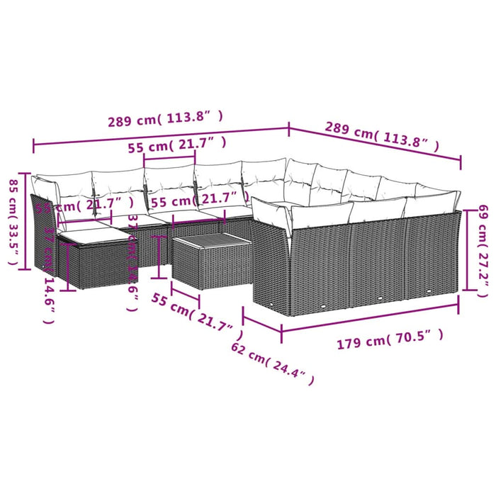 Set mobilier de grădină cu perne, 13 piese, negru, poliratan - WALTI WALTI