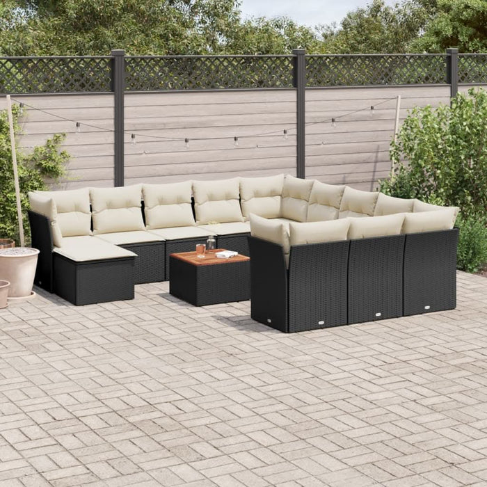 Set mobilier de grădină cu perne, 13 piese, negru, poliratan - WALTI WALTI