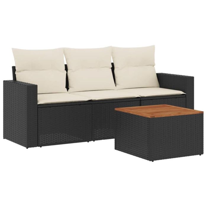 Set mobilier de grădină cu perne, 4 piese, negru, poliratan - WALTI WALTI