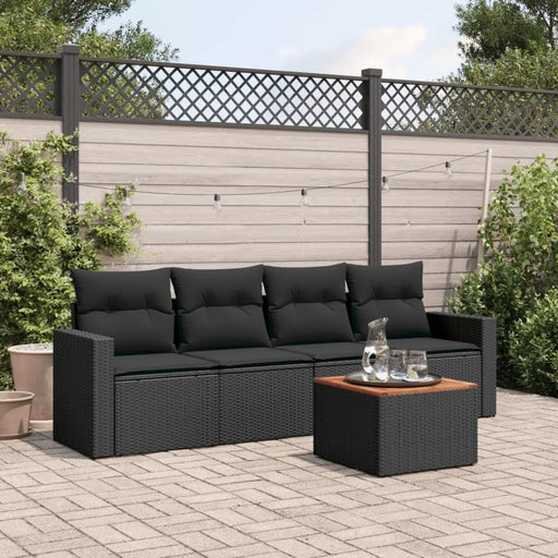 Set mobilier de grădină cu perne, 5 piese, negru, poliratan - WALTI WALTI