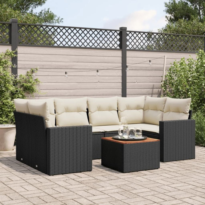 Set canapele de grădină cu perne, 7 piese, negru, poliratan - WALTI WALTI