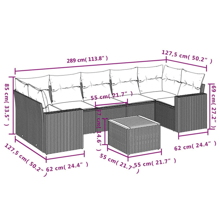 Set mobilier de grădină cu perne, 8 piese, negru, poliratan - WALTI WALTI