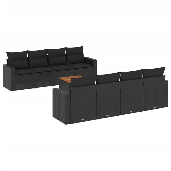 Set mobilier de grădină cu perne, 9 piese, negru, poliratan - WALTI WALTI