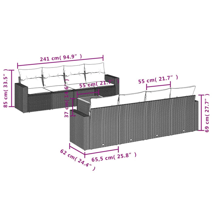 Set mobilier de grădină cu perne, 9 piese, negru, poliratan - WALTI WALTI