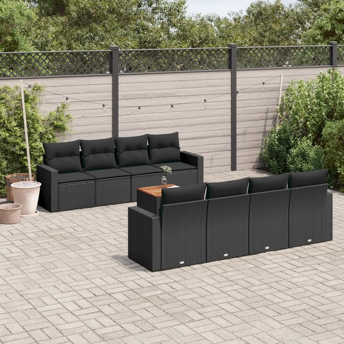 Set mobilier de grădină cu perne, 9 piese, negru, poliratan - WALTI WALTI
