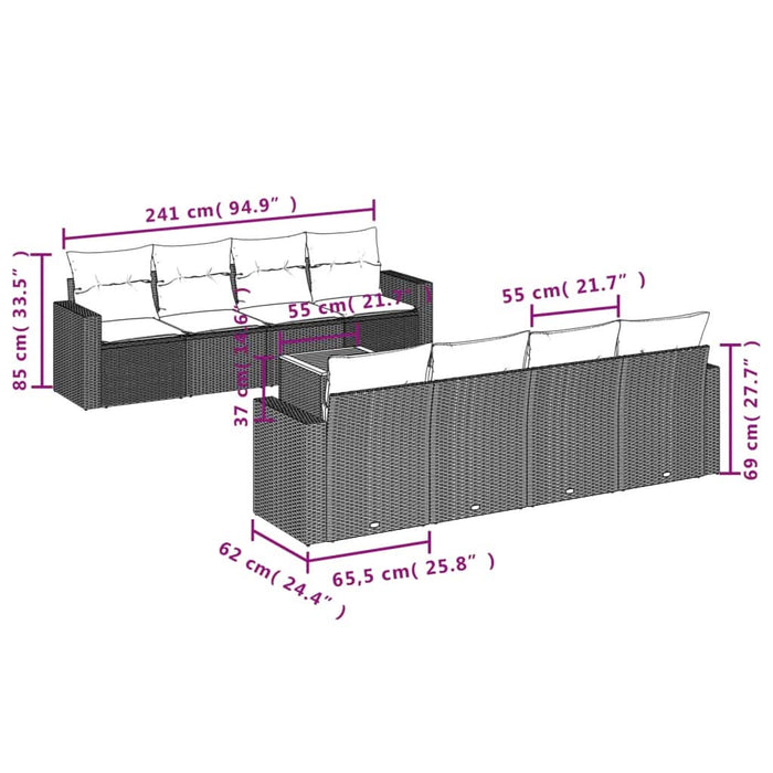 Set mobilier de grădină cu perne, 9 piese, negru, poliratan - WALTI WALTI