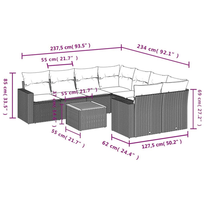 Set mobilier de grădină cu perne, 9 piese, negru, poliratan - WALTI WALTI