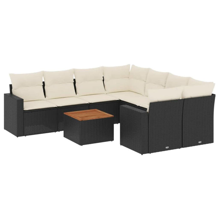 Set mobilier de grădină cu perne, 9 piese, negru, poliratan - WALTI WALTI