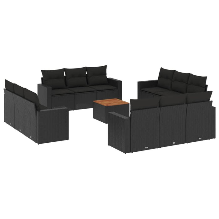 Set mobilier de grădină cu perne, 13 piese, negru, poliratan - WALTI WALTI