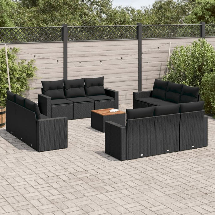 Set mobilier de grădină cu perne, 13 piese, negru, poliratan - WALTI WALTI