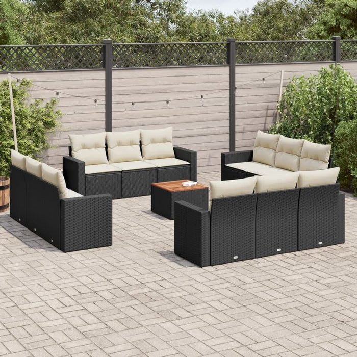 Set mobilier de grădină cu perne, 13 piese, negru, poliratan - WALTI WALTI