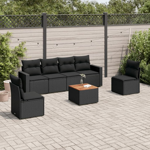 Set canapele de grădină cu perne, 7 piese, negru, poliratan - WALTI WALTI