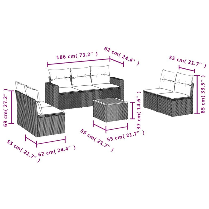 Set mobilier de grădină cu perne, 8 piese, negru, poliratan - WALTI WALTI