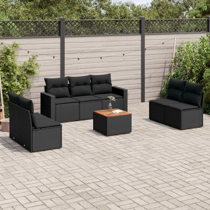 Set mobilier de grădină cu perne, 8 piese, negru, poliratan - WALTI WALTI