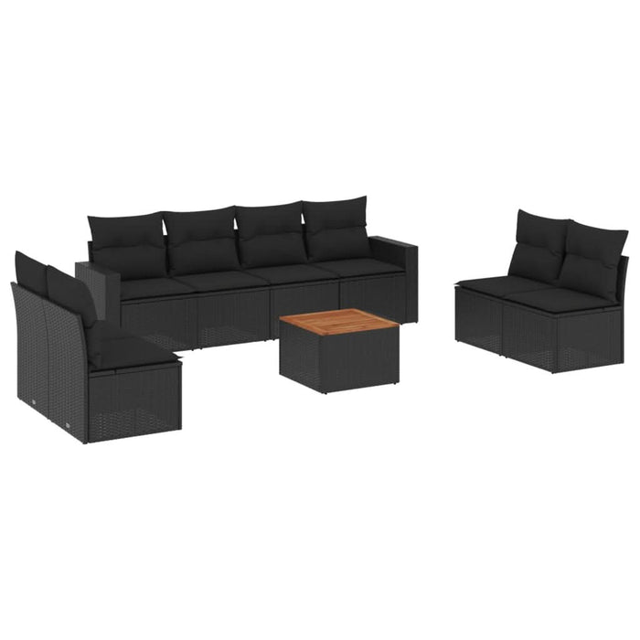 Set mobilier de grădină cu perne, 9 piese, negru, poliratan - WALTI WALTI