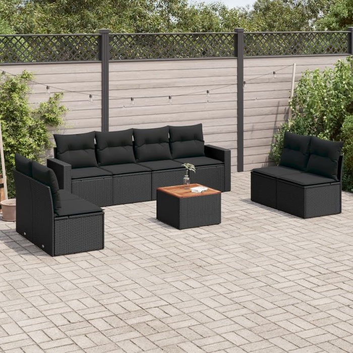 Set mobilier de grădină cu perne, 9 piese, negru, poliratan - WALTI WALTI