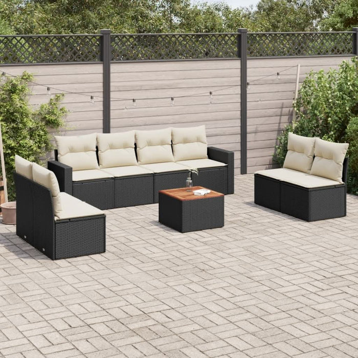 Set mobilier de grădină cu perne, 9 piese, negru, poliratan - WALTI WALTI