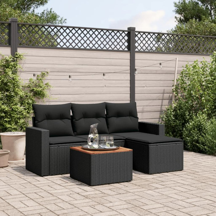 Set mobilier de grădină cu perne, 5 piese, negru, poliratan - WALTI WALTI