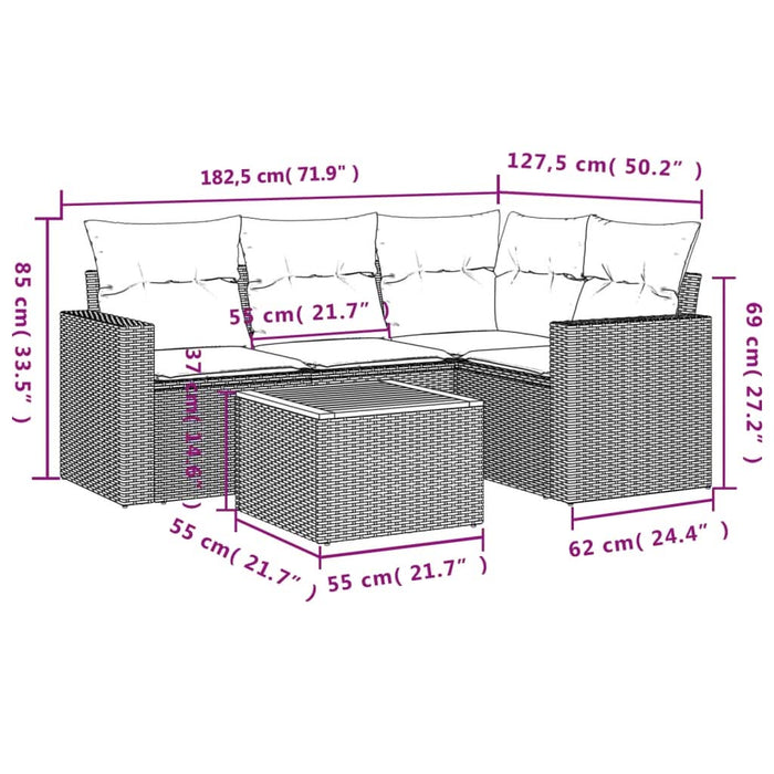 Set mobilier de grădină cu perne, 5 piese, negru, poliratan - WALTI WALTI