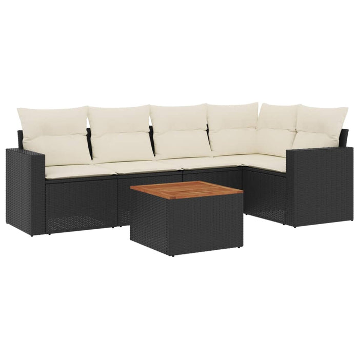 Set mobilier de grădină cu perne, 6 piese, negru, poliratan WALTI