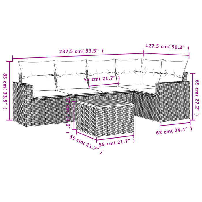 Set mobilier de grădină cu perne, 6 piese, negru, poliratan WALTI