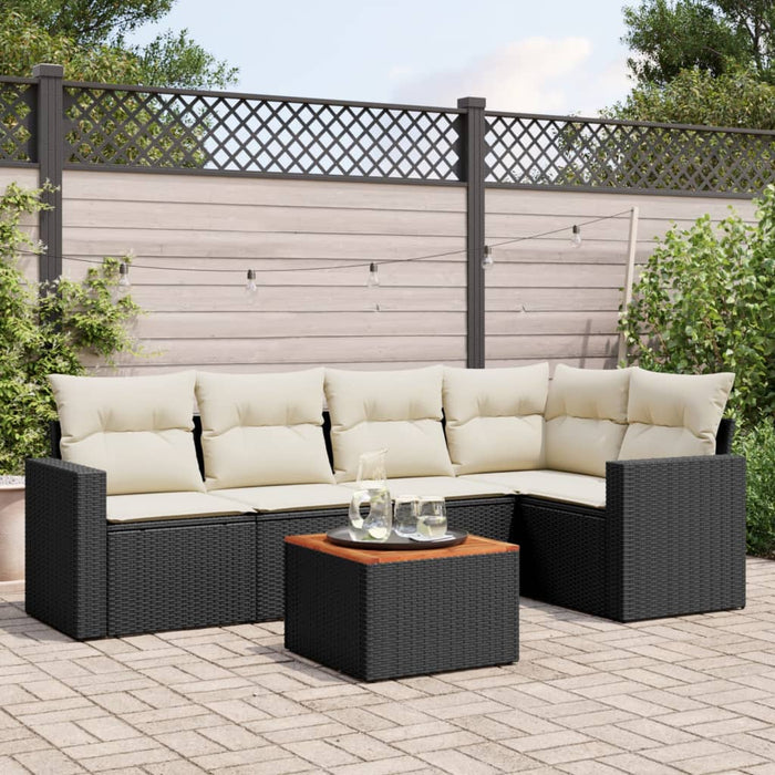 Set mobilier de grădină cu perne, 6 piese, negru, poliratan WALTI