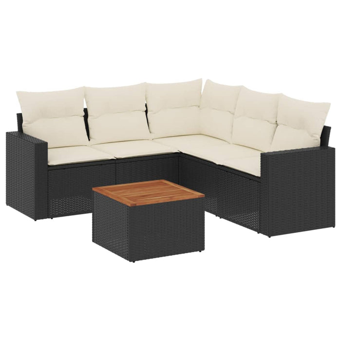 Set mobilier de grădină cu perne, 6 piese, negru, poliratan WALTI