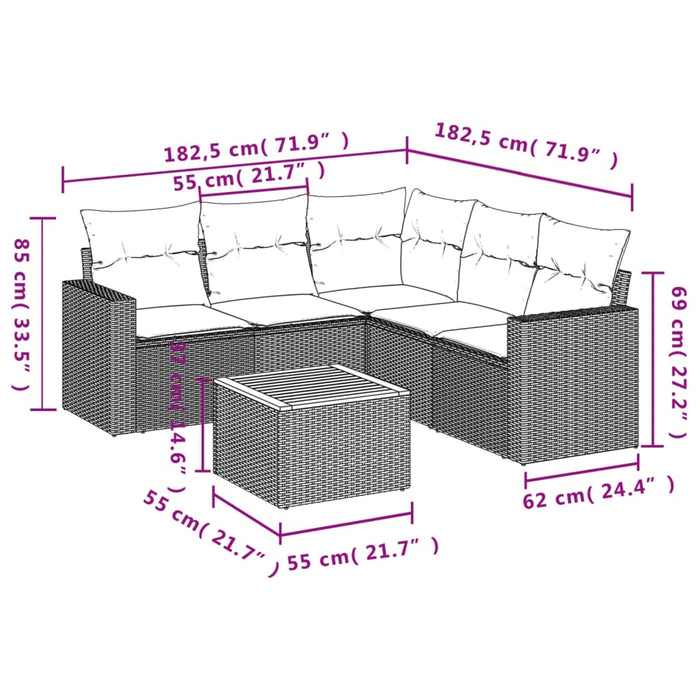 Set mobilier de grădină cu perne, 6 piese, negru, poliratan WALTI