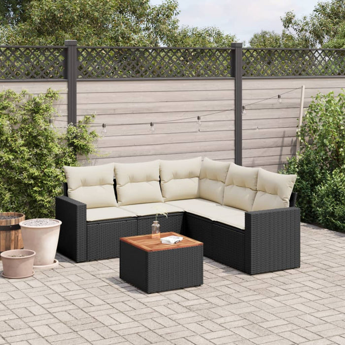 Set mobilier de grădină cu perne, 6 piese, negru, poliratan WALTI