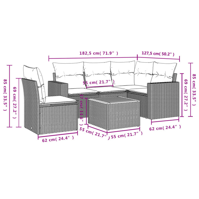 Set mobilier de grădină cu perne, 6 piese, negru, poliratan WALTI