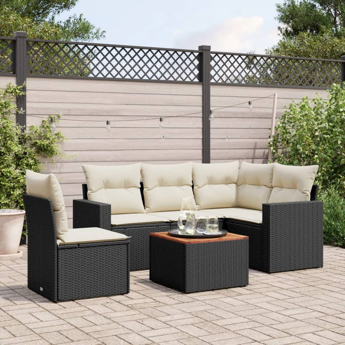 Set mobilier de grădină cu perne, 6 piese, negru, poliratan WALTI