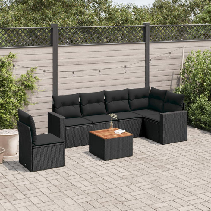 Set canapele de grădină cu perne, 7 piese, negru, poliratan - WALTI WALTI